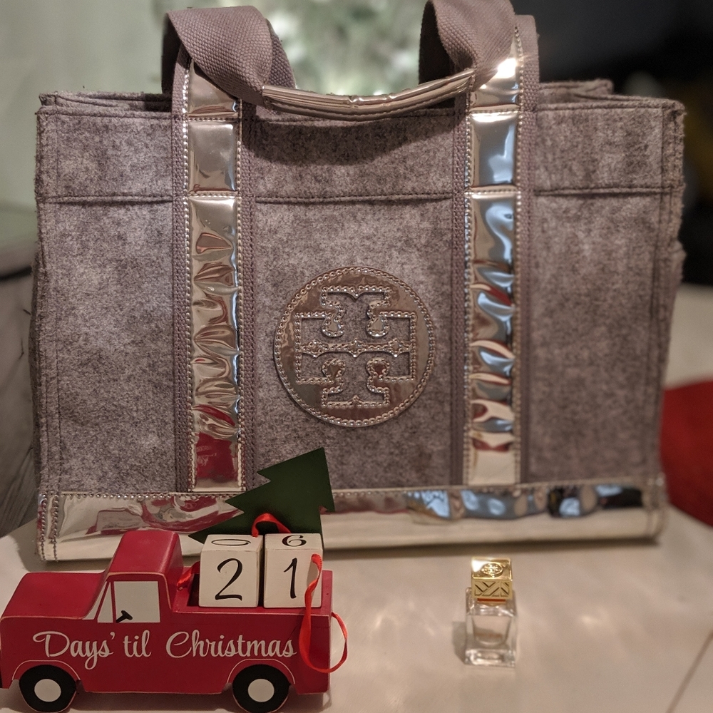Tory Burch grey flannel tote